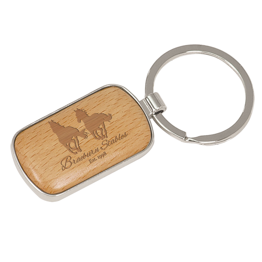 Rounded Corner Rectangle Keychain Silver/Wood