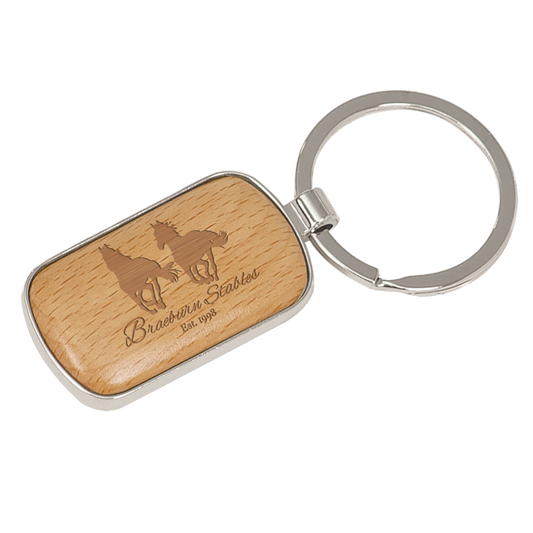 Rounded Corner Rectangle Keychain Silver/Wood