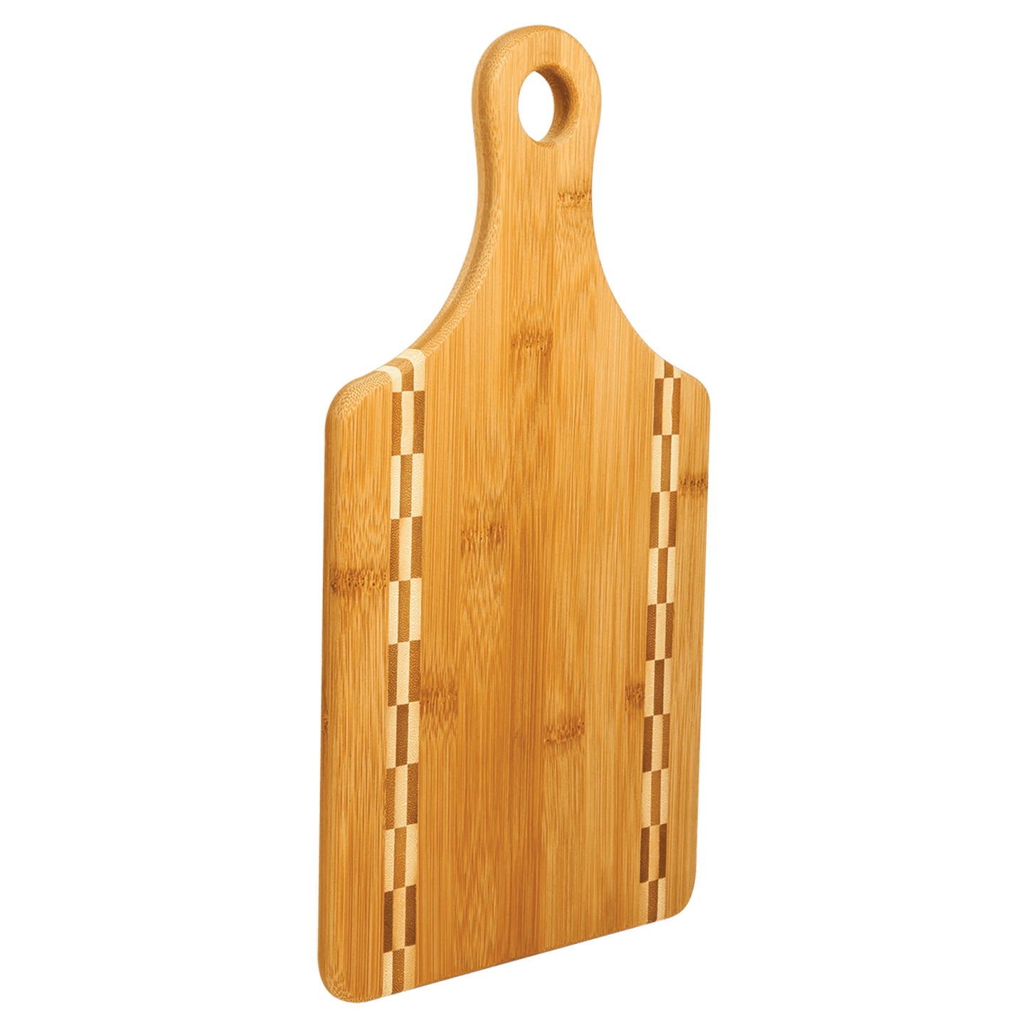 Paddle Shaped Bamboo Cutting Board with Butcher Block Inlay