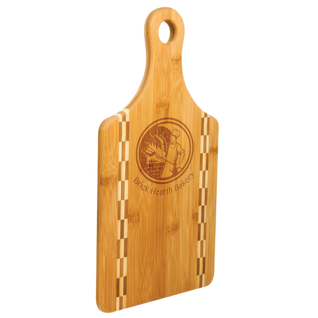 Paddle Shaped Bamboo Cutting Board with Butcher Block Inlay