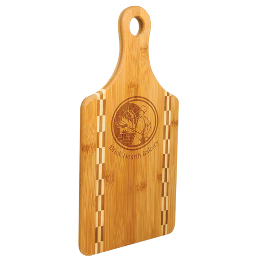 Paddle Shaped Bamboo Cutting Board with Butcher Block Inlay